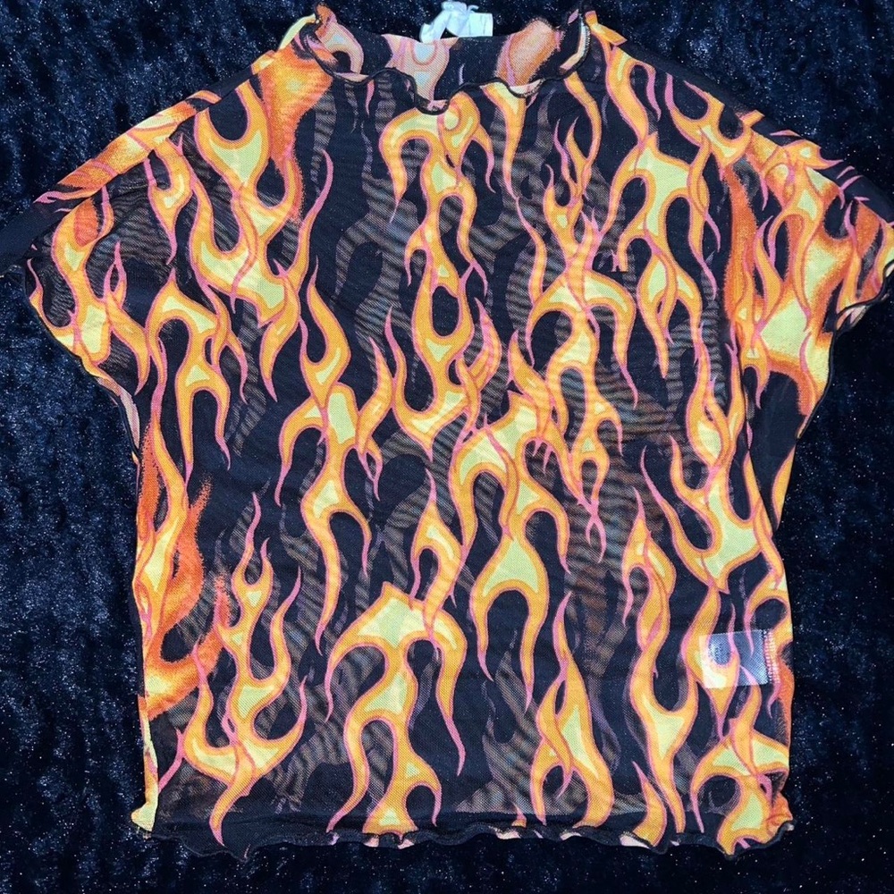 Bear Dance Mesh Flame Crop Top